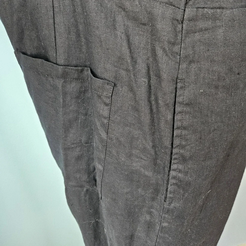 Quince Black Linen Square Neck Jumpsuit Wide Leg Sleeveless Pockets Large